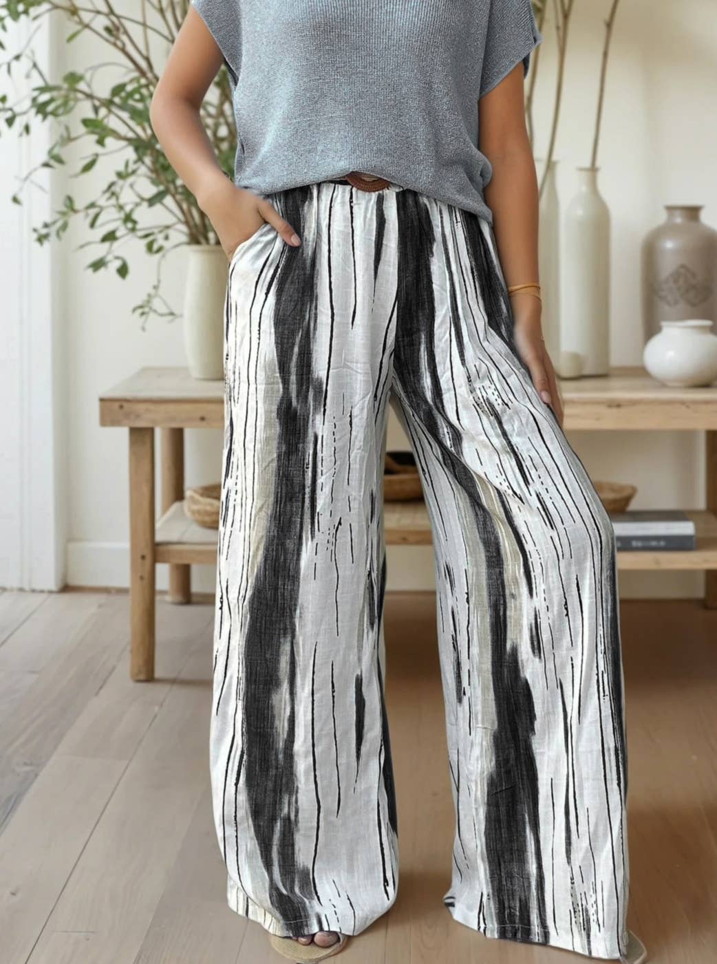 ZAFA PARIS - Wholesale Pants – Women's - 15F10P59-Viscose trousers, straight cut, with bohemian print7