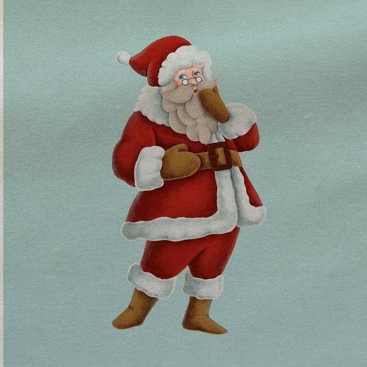 Blue Christmas Santa Illustration Printed Fabric Panel for wholesale by Hills Of Fabric