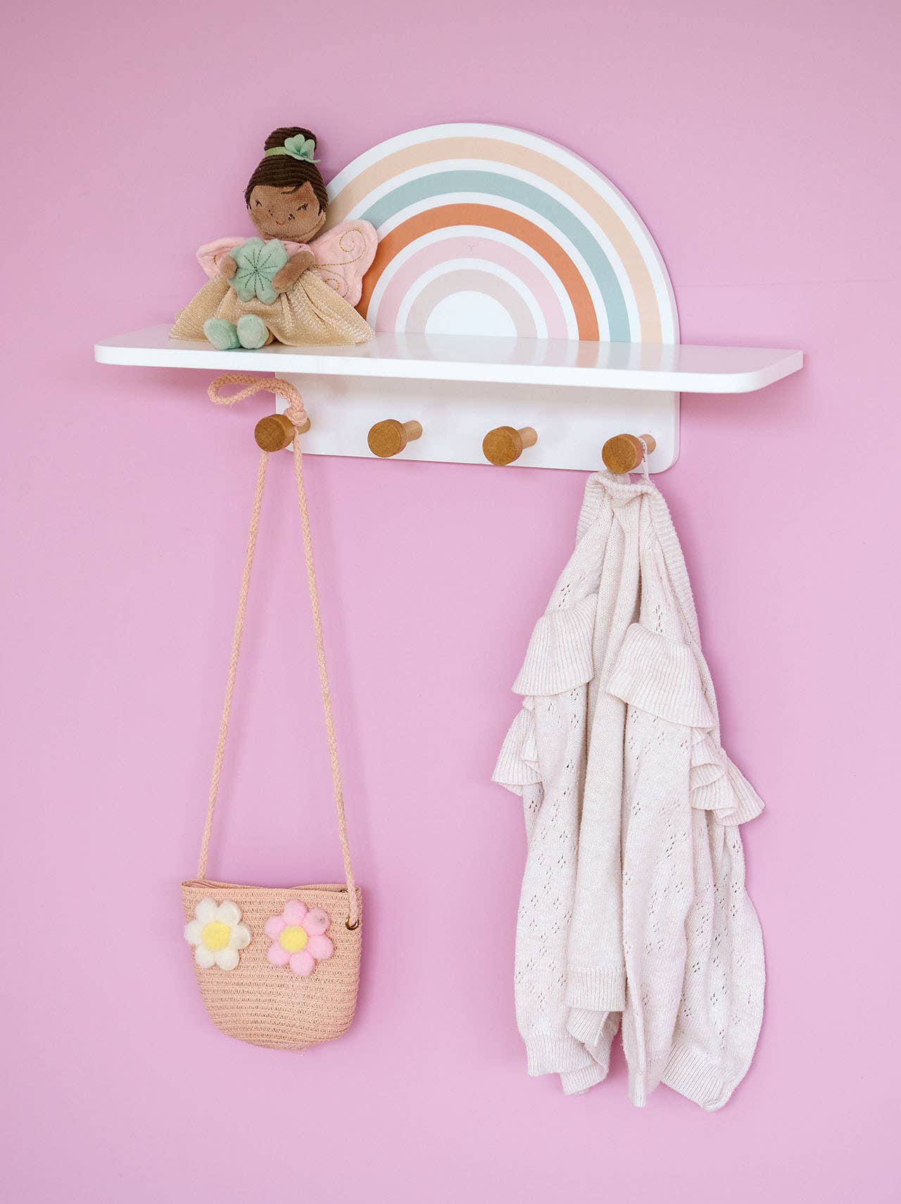 colorful Children's Wall Coat Rack "Rainbow", MDF/Pine for wholesale on Faire1