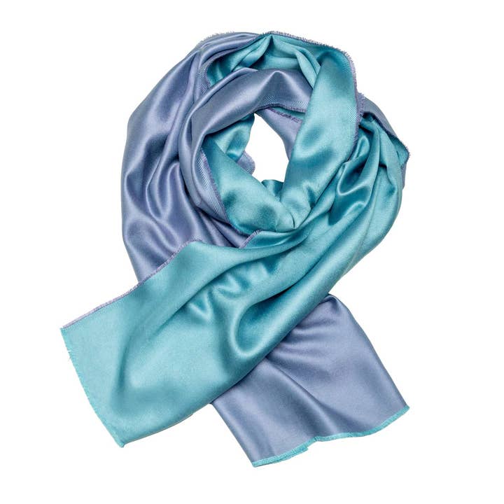 Stylish silk scarf in light blue and turquoise for wholesale by Shirin Sehan