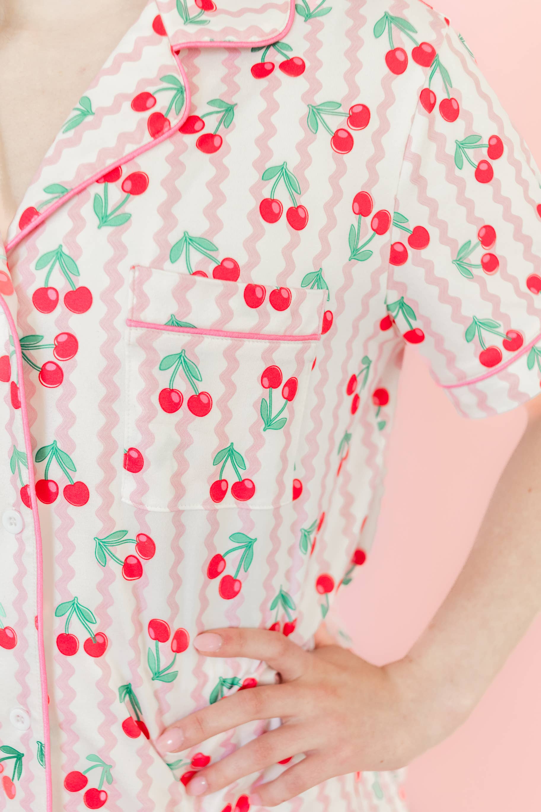 Rock Paper Scissors - Wholesale Sleepwear Set - Women's - Cherry on Top Ric Rac Short Sleeve Loungewear Pajama Set3