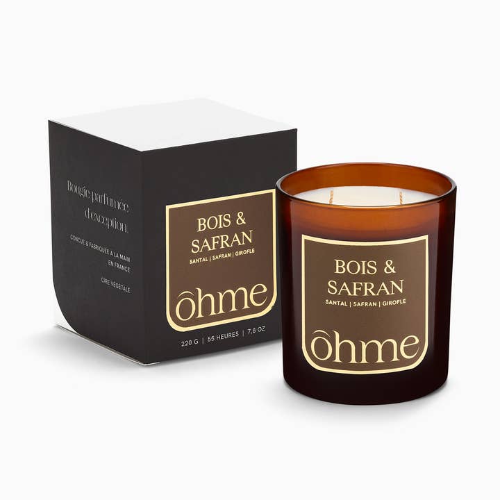 Grande bougie parfumée Bois & Safran | Cire végétale, 220g pour la vente par ōhme