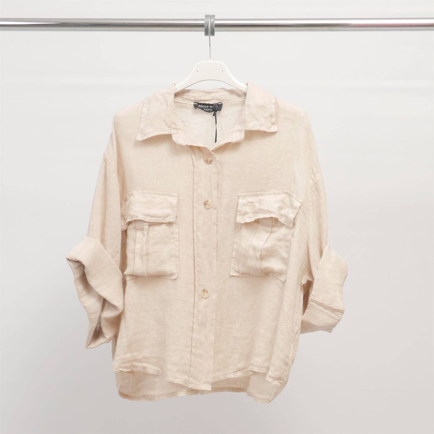 Cecile Wang - Wholesale Button Down Shirt - Women's - Short linen shirt with front pockets YX894416
