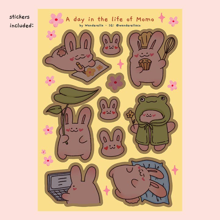 Wanderella - Wholesale Sticker - A Day in The Life of Momo Sticker Sheet1