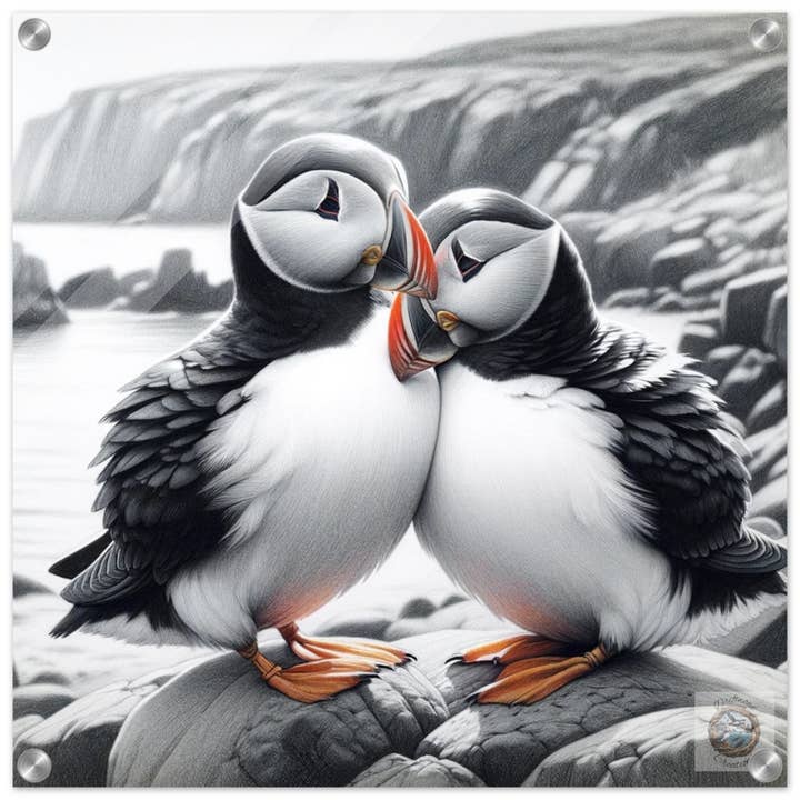Driftwood Creations - Wholesale Art Print - Newfoundland's Embrace: Puffin Pair on the Coastal Rocks16