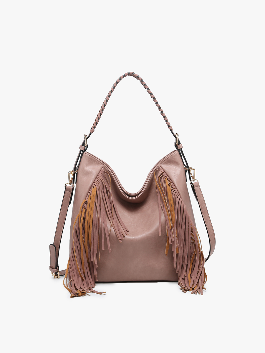 Jen & Co. - Vente Sac porté épaule – femme - Sac hobo M2350 Sav effet usé avec détails à franges1