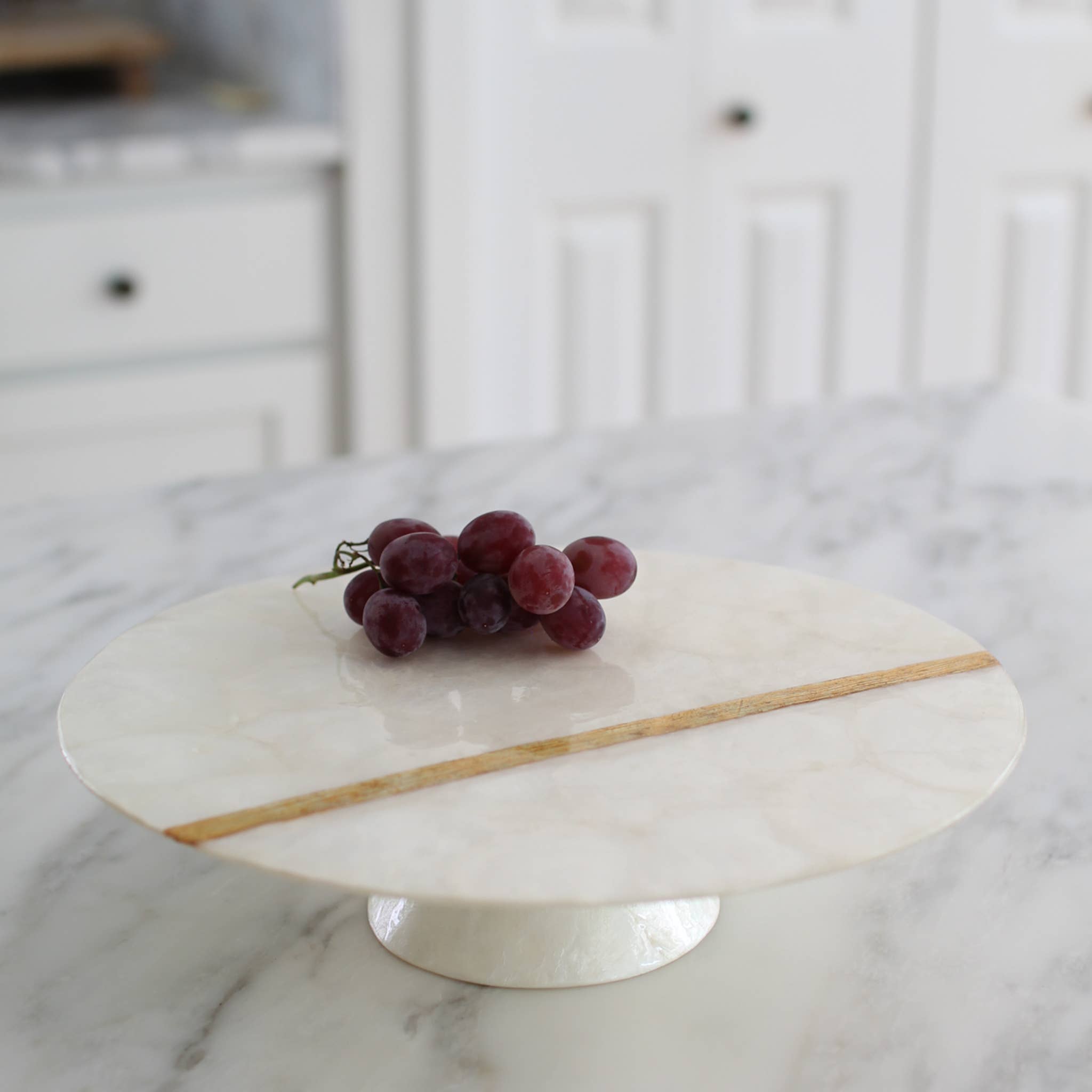 Dekorasyon Gifts  Decor - Wholesale Cake Stand - 12" Capiz Cake Plate w/Gold Line (White/Gold)3