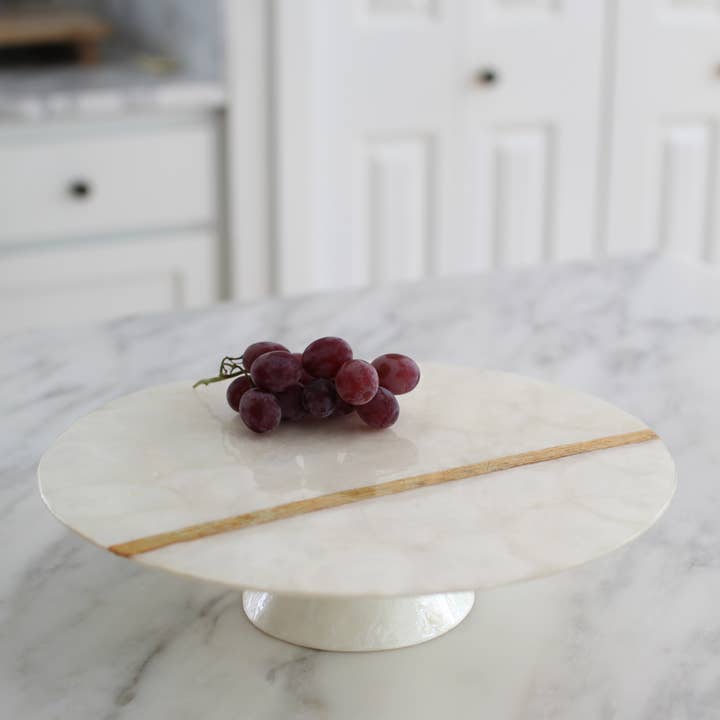 Dekorasyon Gifts Decor - Wholesale Cake Stand - 12" Capiz Cake Plate w/Gold Line (White/Gold)3