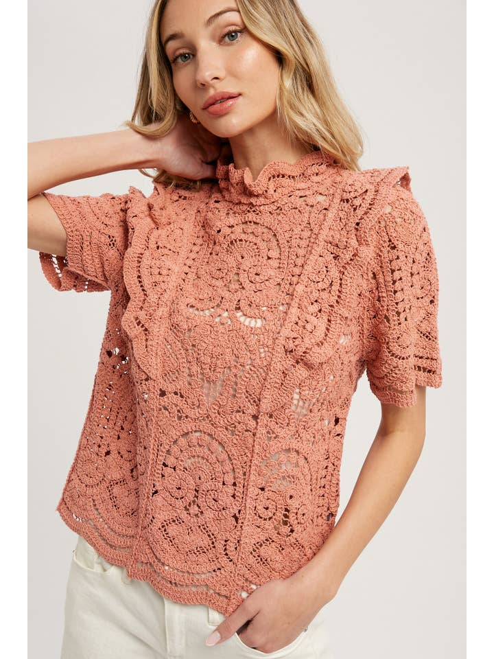 Bluivy - Wholesale Blouse - Women's - HIGH COLLAR CROCHET TOP
