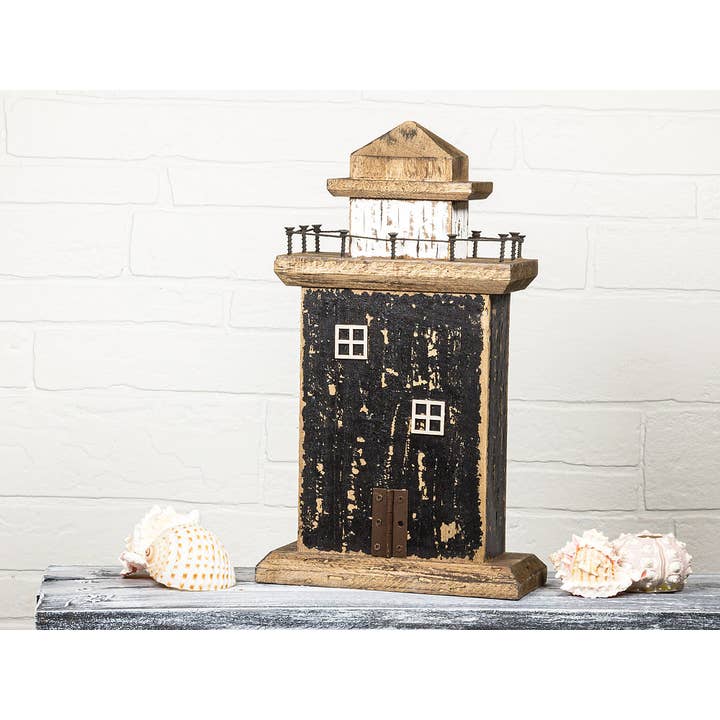 Abbott - Wholesale Decorative Tabletop Object - Large Rustic Lighthouse-Black-14"H