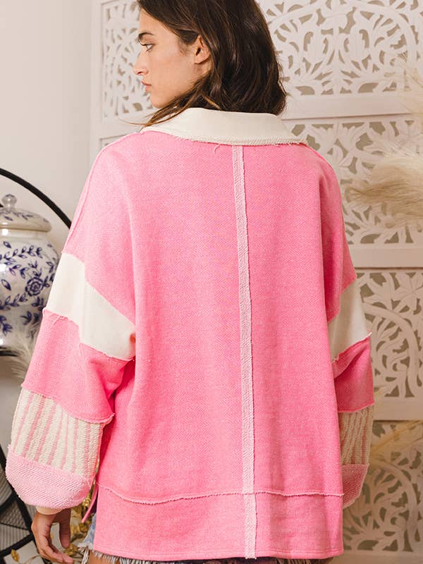 BUCKETLIST - Wholesale Tunic - Women's - T2004C French Terry Knit Color-block Collared Tunic Top9