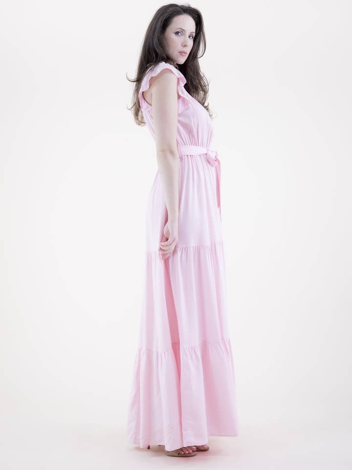 Breezy Square Shirred Neckline Tiered Maxi Dress for wholesale by Original USA