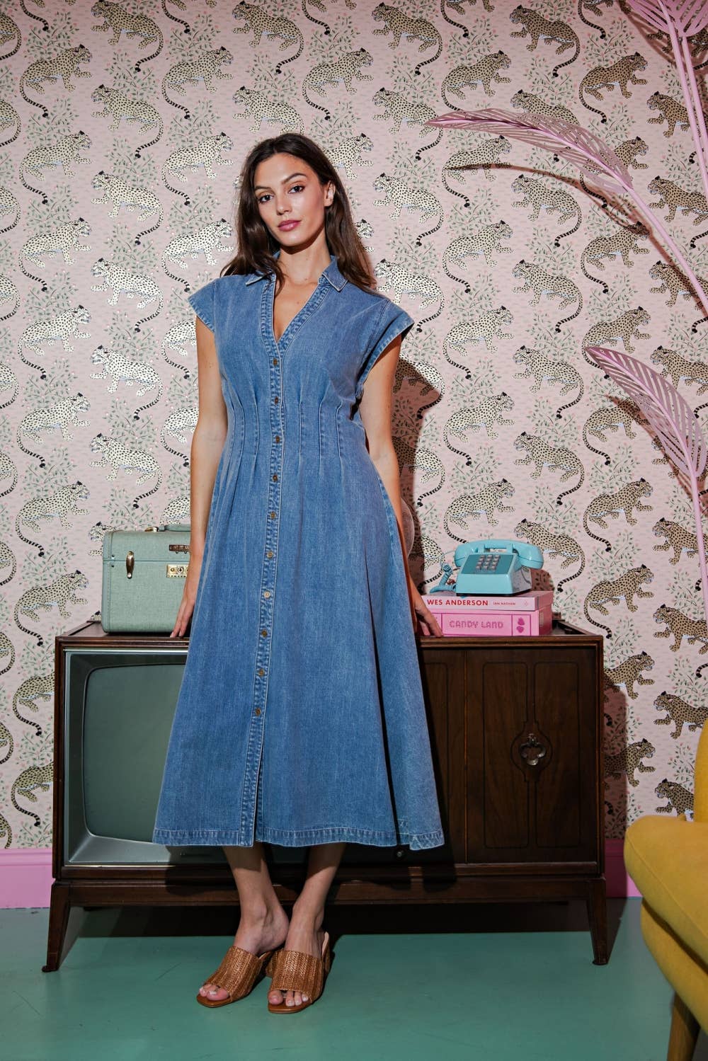 Vintage indigo Denim Maxi A-Line Shirt Dress for wholesale on Faire2