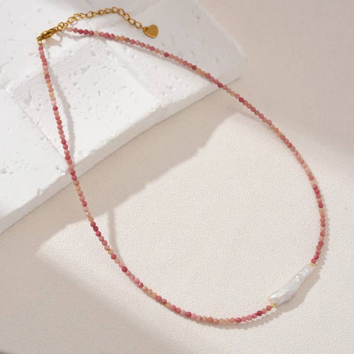 Collana con perle di rodonite e perle, regalo, NL059 per la vendita all'ingrosso da parte di findings4uGem