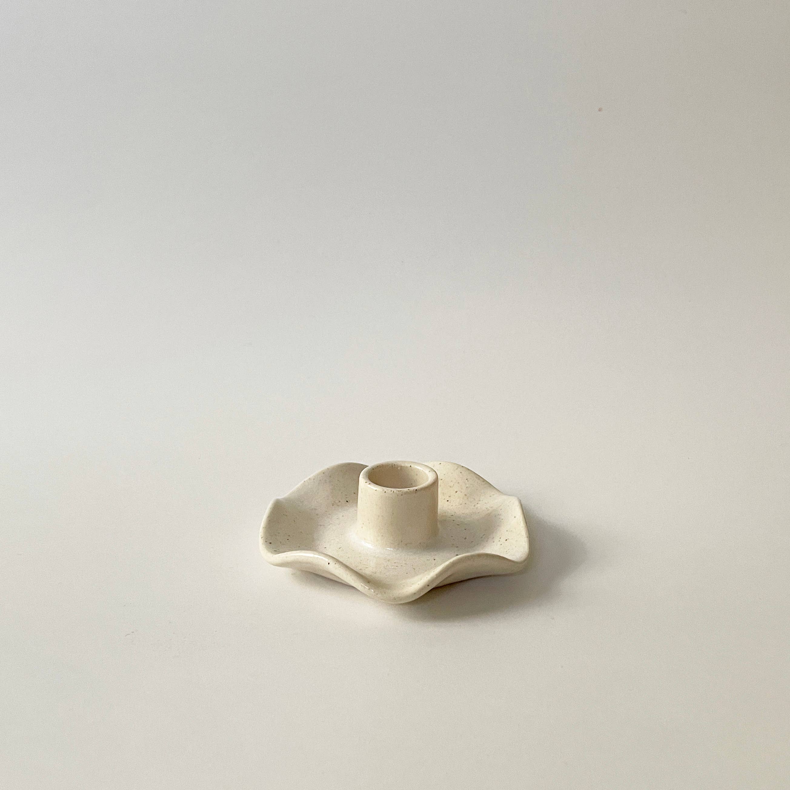 Sunday Studio - Wholesale Candle Holder - Handmade Ceramic Ruffle Taper Candle Holder - Freckle White2