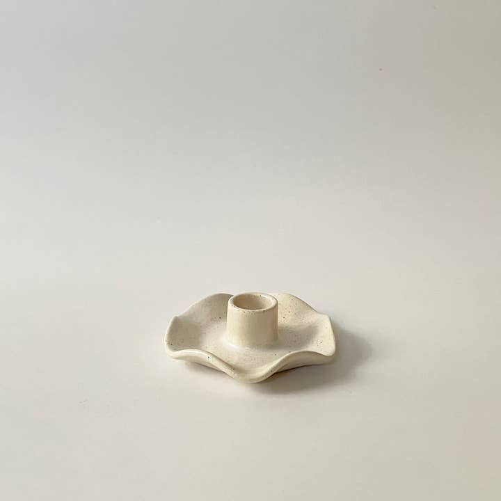 Sunday Studio - Wholesale Candle Holder - Handmade Ceramic Ruffle Taper Candle Holder - Freckle White2