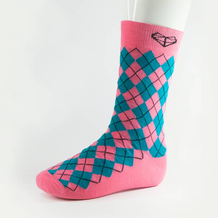 Chaussettes Homme Argyle Bleu Sarcelle et Rose pour la vente par Fern House Collective