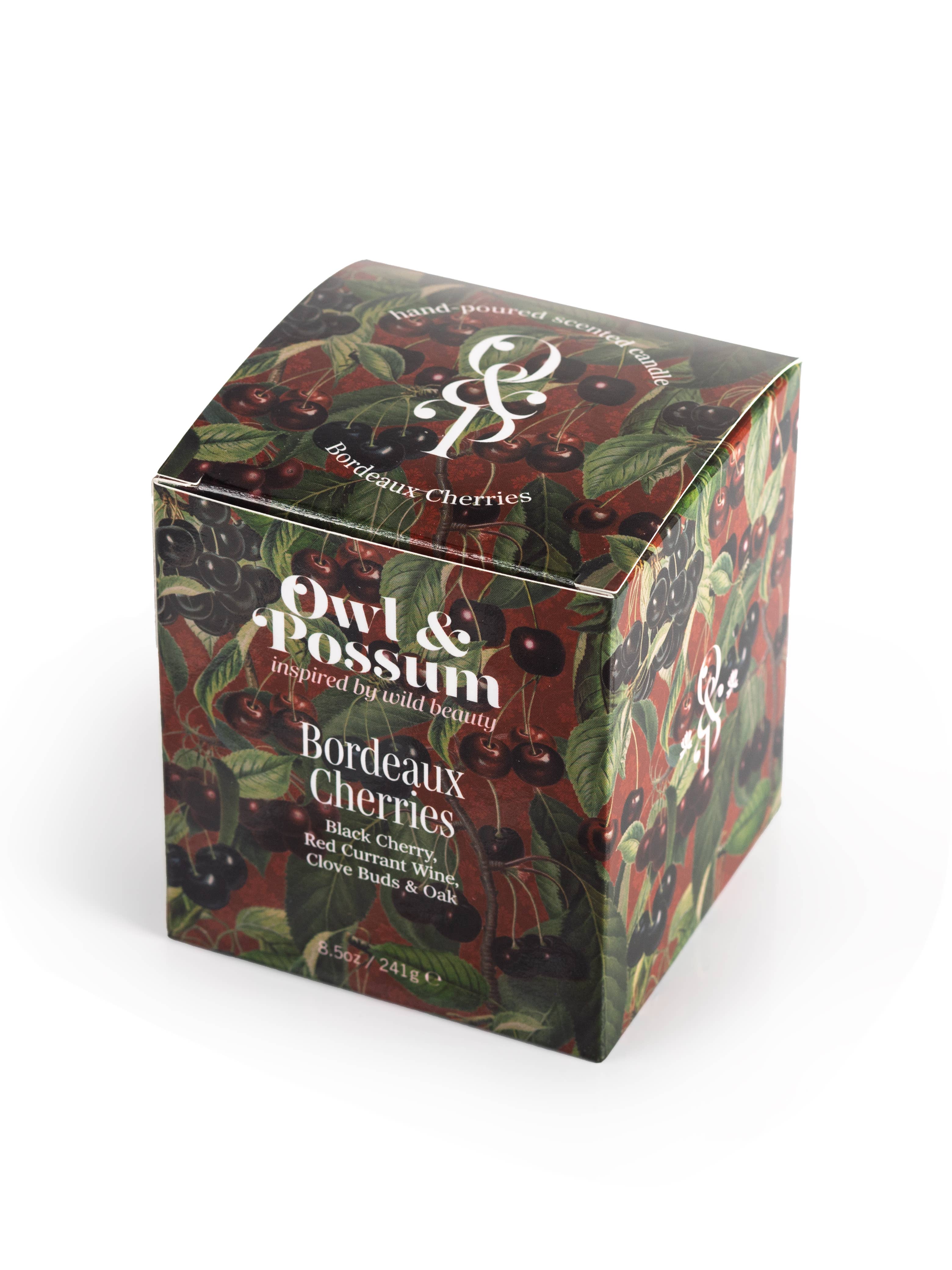 Owl & Possum - Wholesale Jar/Filled Candle - BORDEAUX CHERRIES Scented Natural Wax Candle