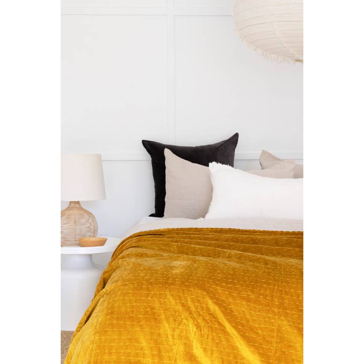 Linen Connections - Wholesale Quilt - Velvet Kantha Quilt Bedspread Boho Cotton Quilt - Mustard1