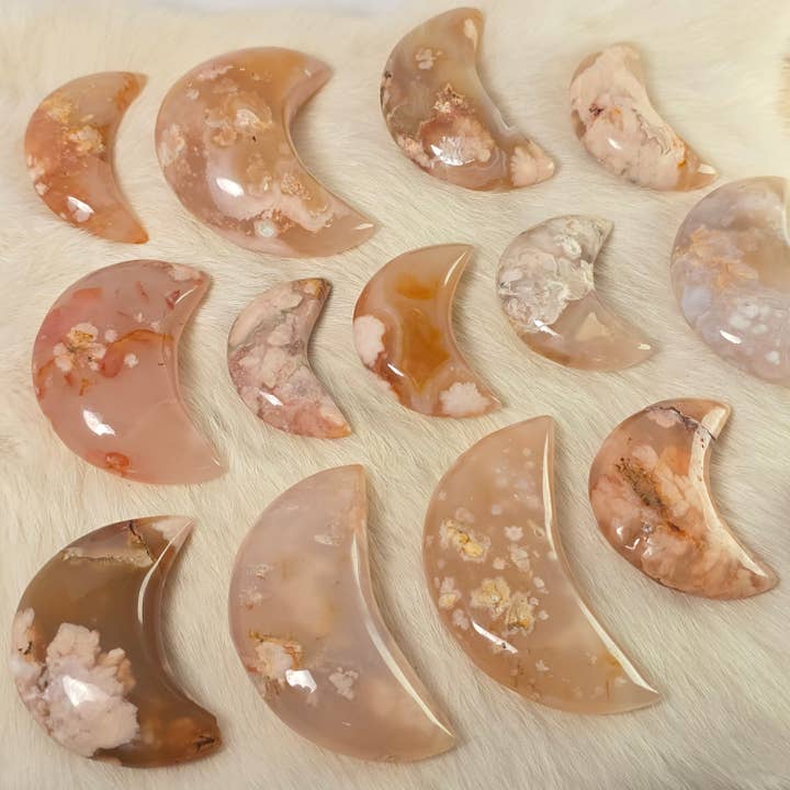 Per Kilo Flower Agate Moons ~ Polished Crystal Shapes for wholesale by Aquamarine Daydream Wholesale