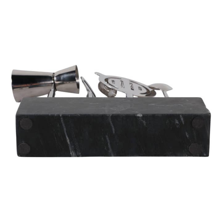 Sagebrook Home - Wholesale Bar Tool - Bar Utensil Set of 4 - Black Marble and Metal, 10 in.11