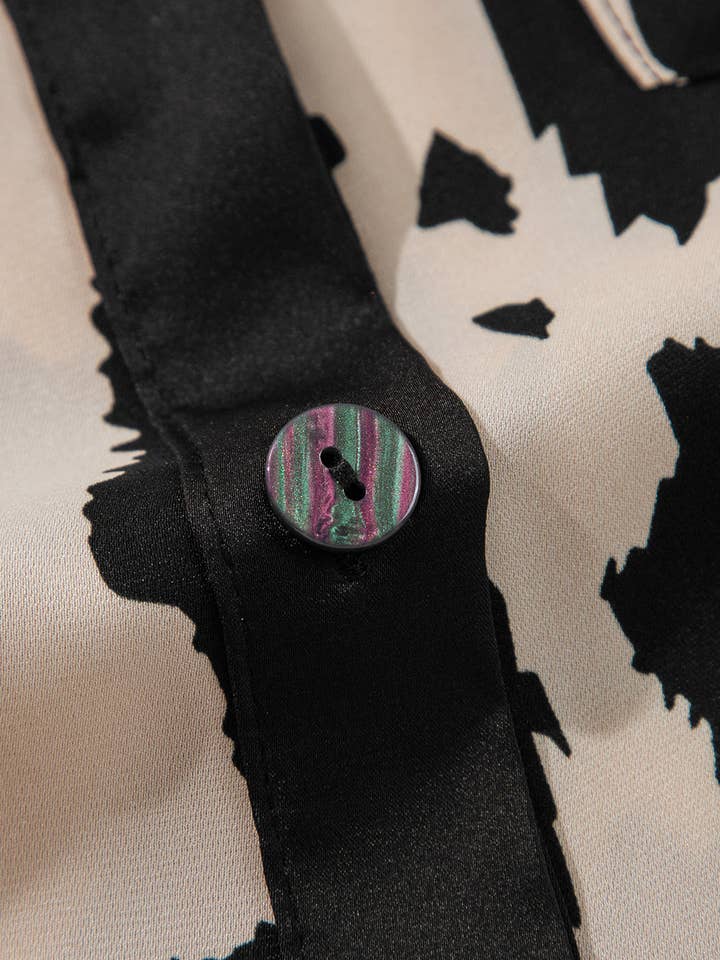 Khaki Leopard Contrast Trim Top and Pants Pajama Set for wholesale on Faire3