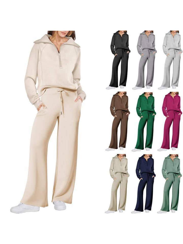 Queen Fashion - Wholesale Top & Skirt Set - Women's - long sleeved sweater wide leg pants two piece set19