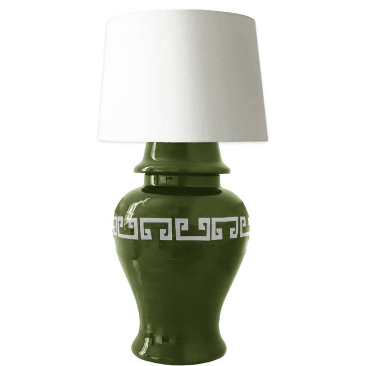 Moss Green Greek Key Ginger Jar Lamp for wholesale by Lo Home | Ruby Clay