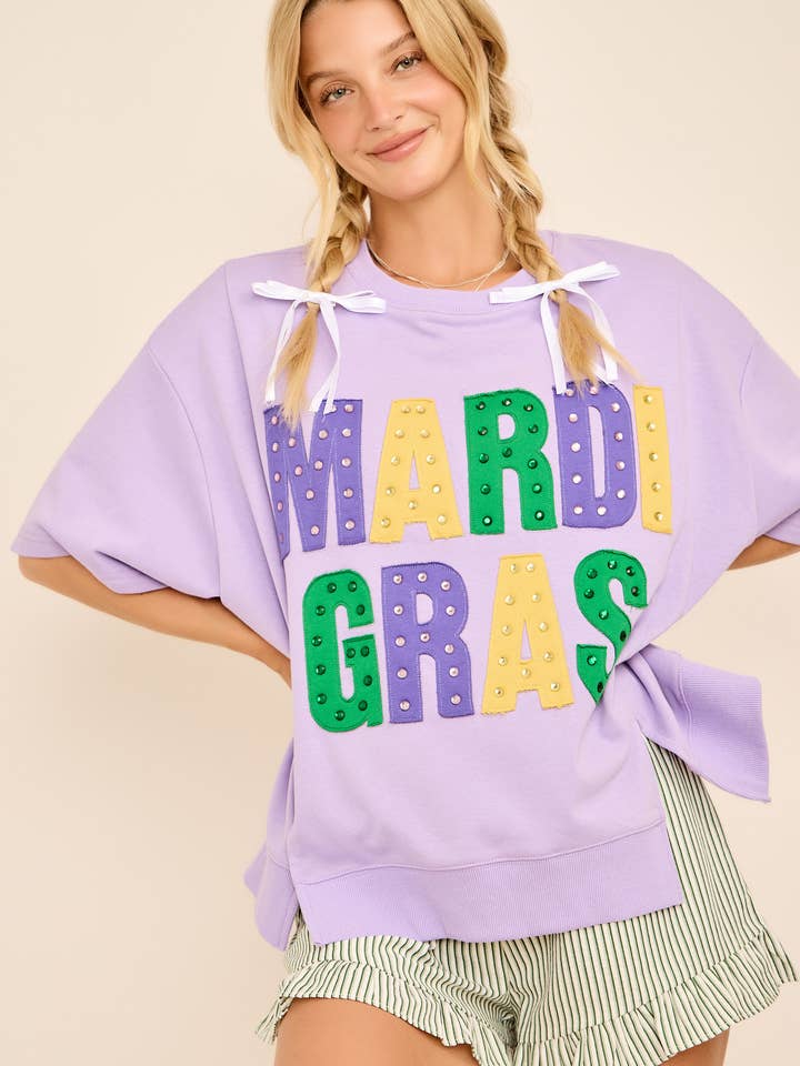 Mardi Gras Oversized Graphic Tee with Stud Details for wholesale by Main Strip