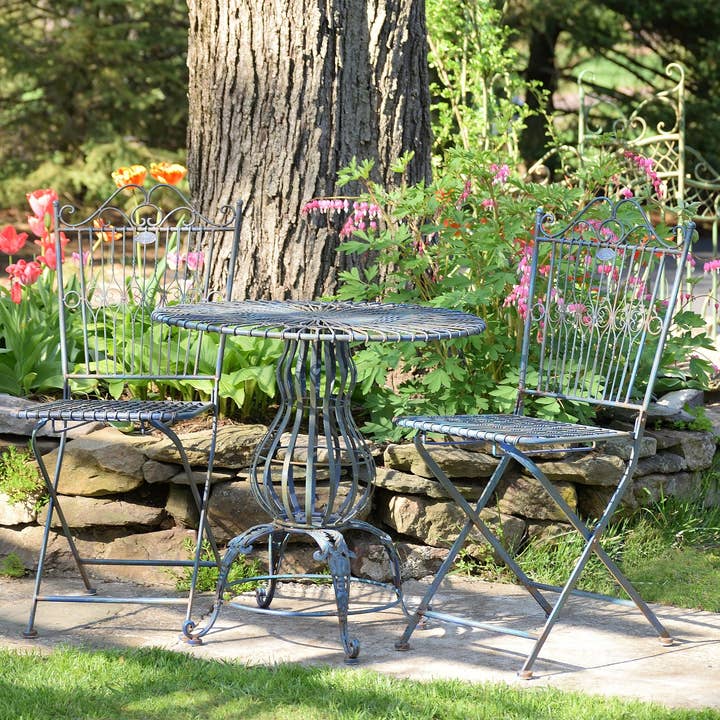 Zaer Ltd. International - Wholesale Patio Set - Blue Metal Round Chair and Table- 3PC/Set