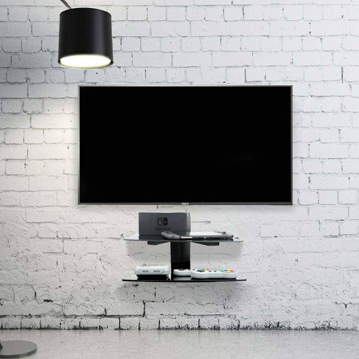 Maison & White – wholesale Wall-mounted shelf – Tempered Black Glass Floating Shelf 2 Tier | M&W