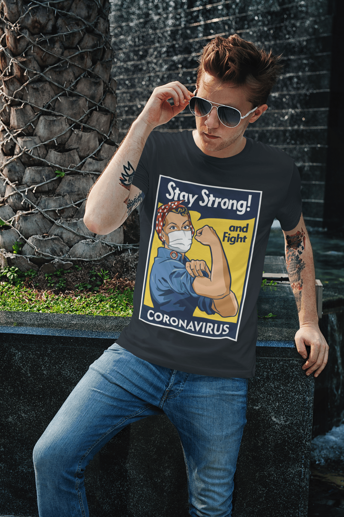 ULTRABASIC - Wholesale Screen Printed T-Shirt - Unisex - Unisex Adult T-Shirt Corona Stay Strong And Fight Coronavirus Stop Covid1