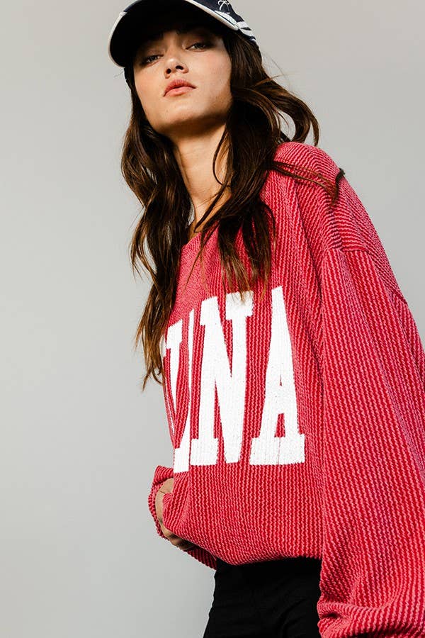 BUCKETLIST INC - Wholesale Graphic Sweatshirt - Women's - T1770I -'INDIANA' Comfy Oversize Graphic Sweatshirt, Gameday6