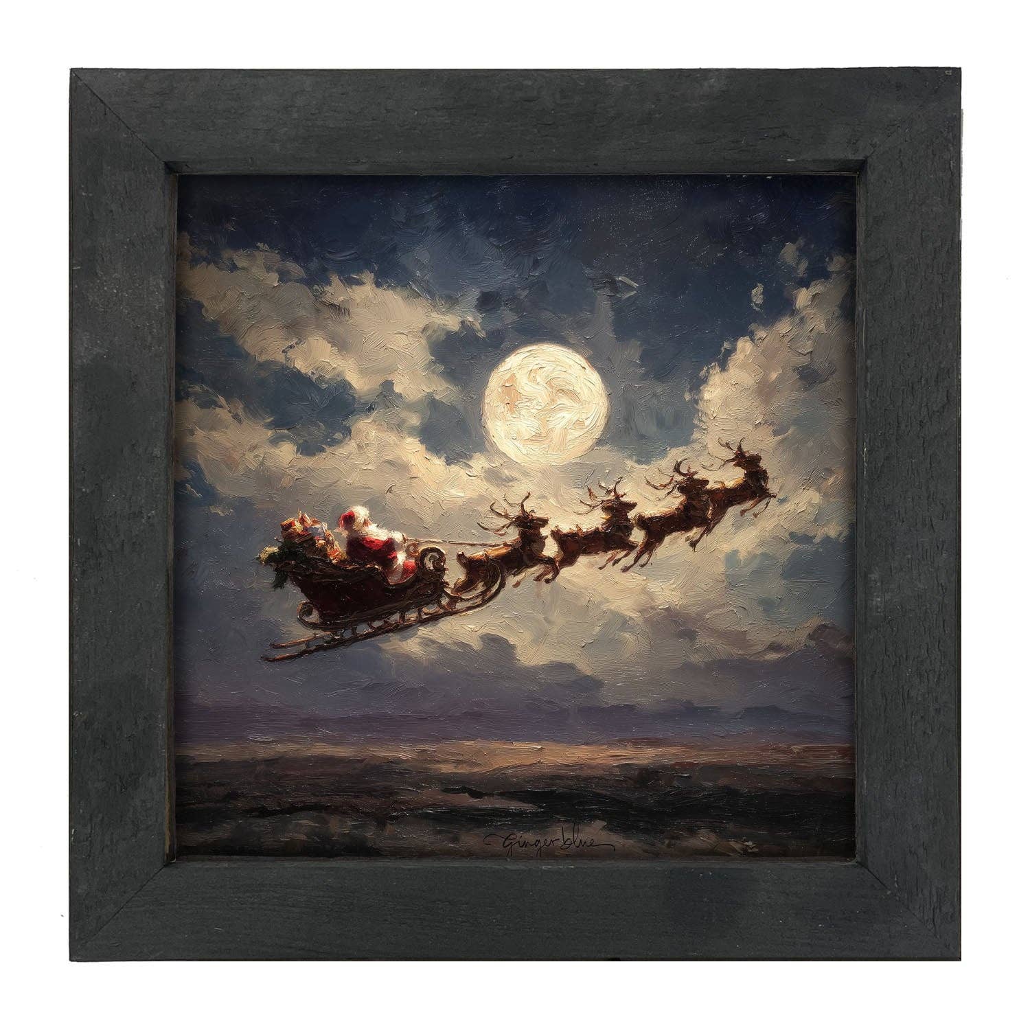 ginger blue - Wholesale Art Print - Santa Flying under Full Moon0