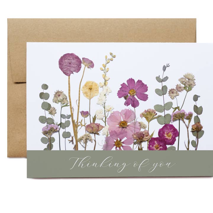 Thinking of You, Pressed Flower Garden Card for wholesale by Seek & Bloom Creative Co.