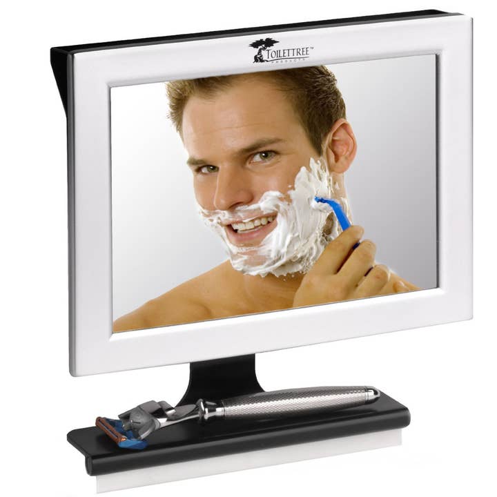 Fogless Shower Mirror with Shelf and Squeegee for wholesale by ToiletTree Products