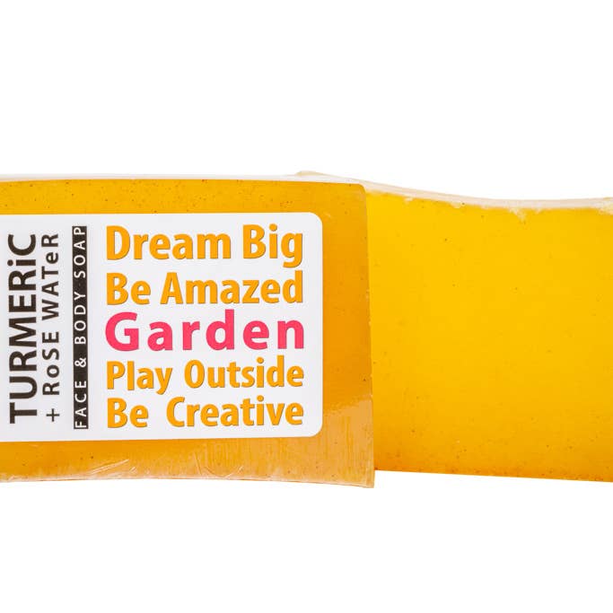 TURMERiC + RoSE WATeR FACE & BODY SOAP 5 oz. for wholesale by Essential Journeys LLC