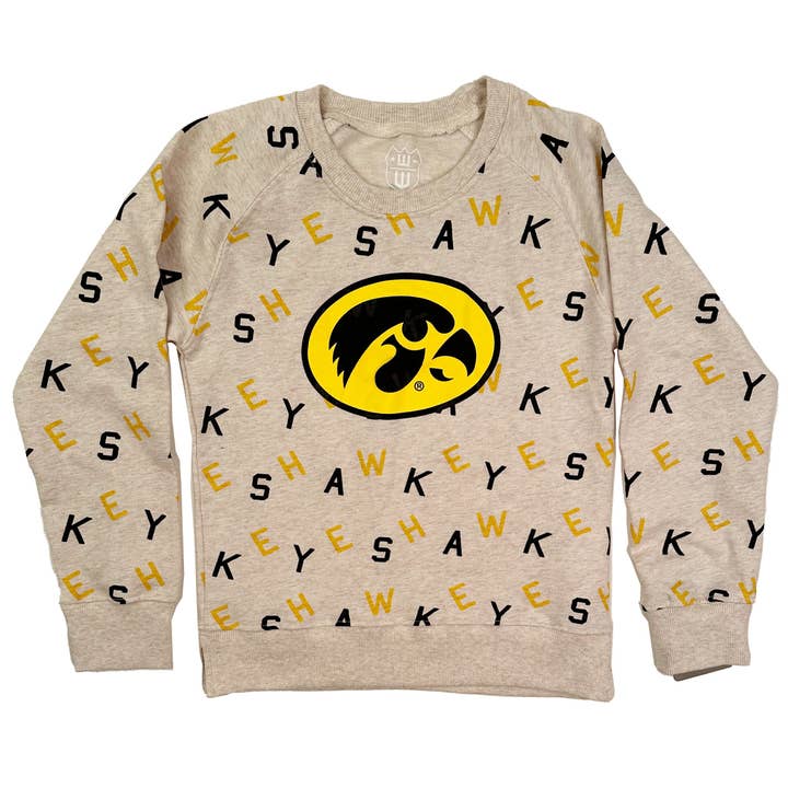 Iowa Hawkeyes Youth Girls Allover Team Fleece Crew for wholesale by Wes and Willy