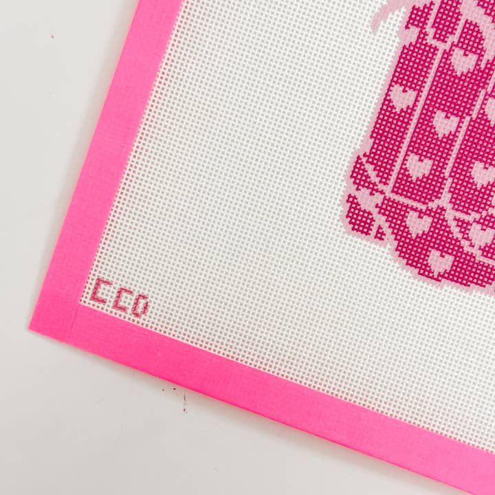 Cotswold Co Designs - Wholesale Embroidery/Cross Stitch Supplies - Hand-Painted Heart Coquette Cowgirl Boot Needlepoint Canvas | 4” Design | 18 Mesh Southern-Inspired Design1