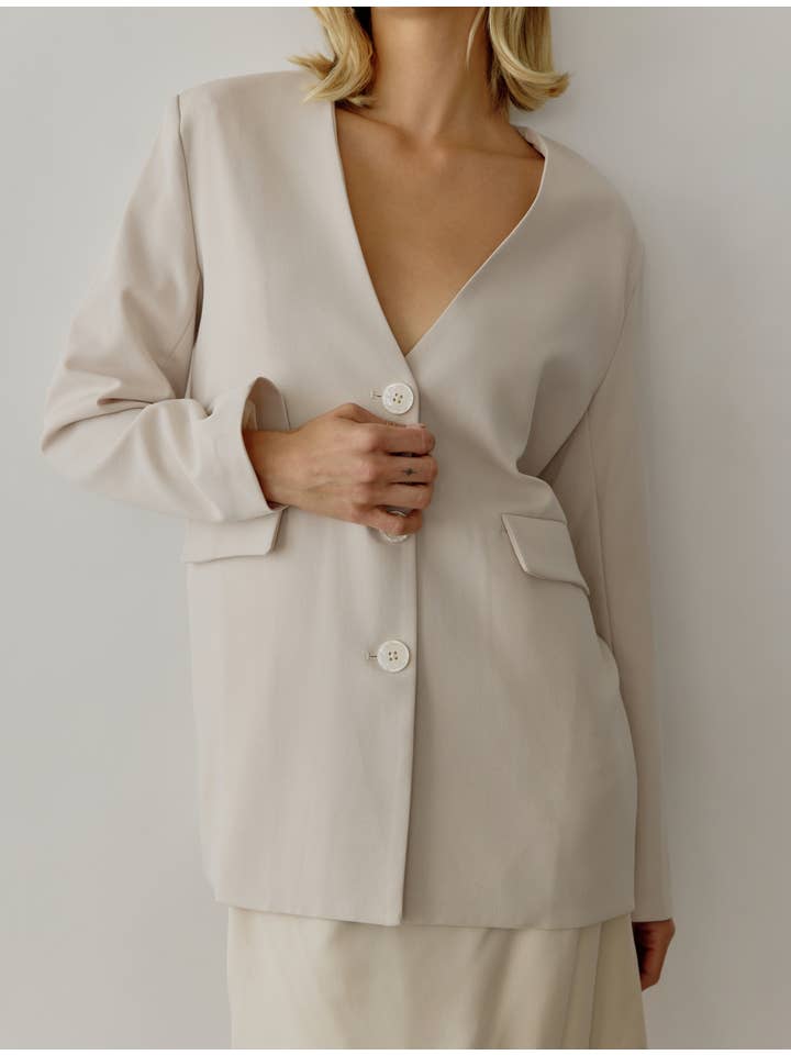 All Row - Wholesale Blazer - Women's - The Eleanor Blazer | Deep V-Neck Oversized Blazer15