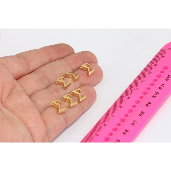 QueenJewelryM - Wholesale Individual Charm/Pendant - 7x9mm 24k Matt Gold Greek Sigma Letter Beads, MTE1311