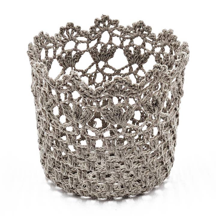 5.3x4.8" Beige Cotton Lace Basket for wholesale by A&B Home Group Inc.