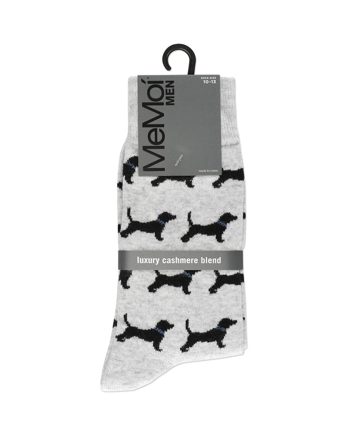 Light Gray Heather Black Labrador Retriever Cashmere Men's Crew Socks for wholesale on Faire4