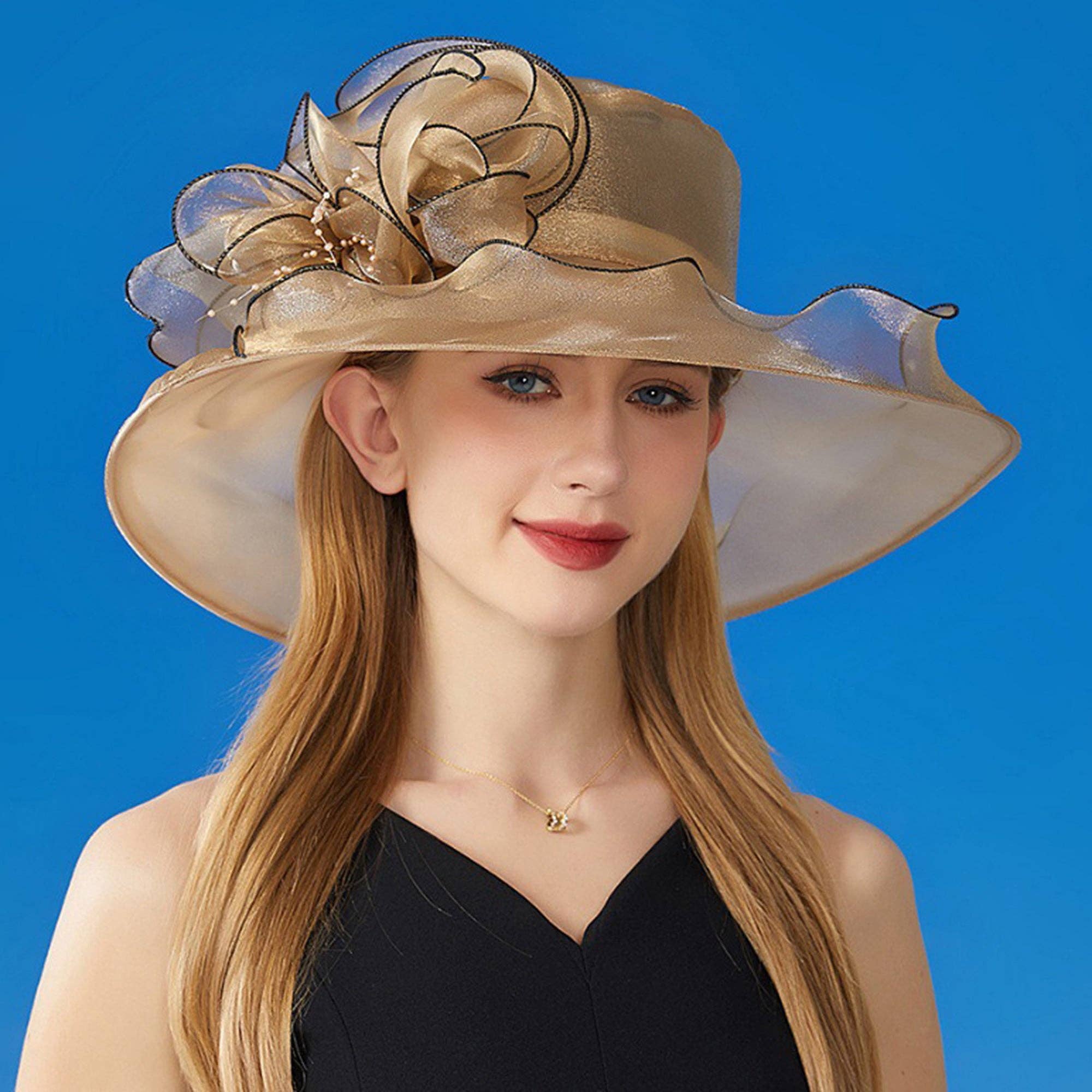 AK Brand - Wholesale Fascinator Hat - Women's - Wide Brim Organza Dress Hat with Sheer Ribbon Floral Design21