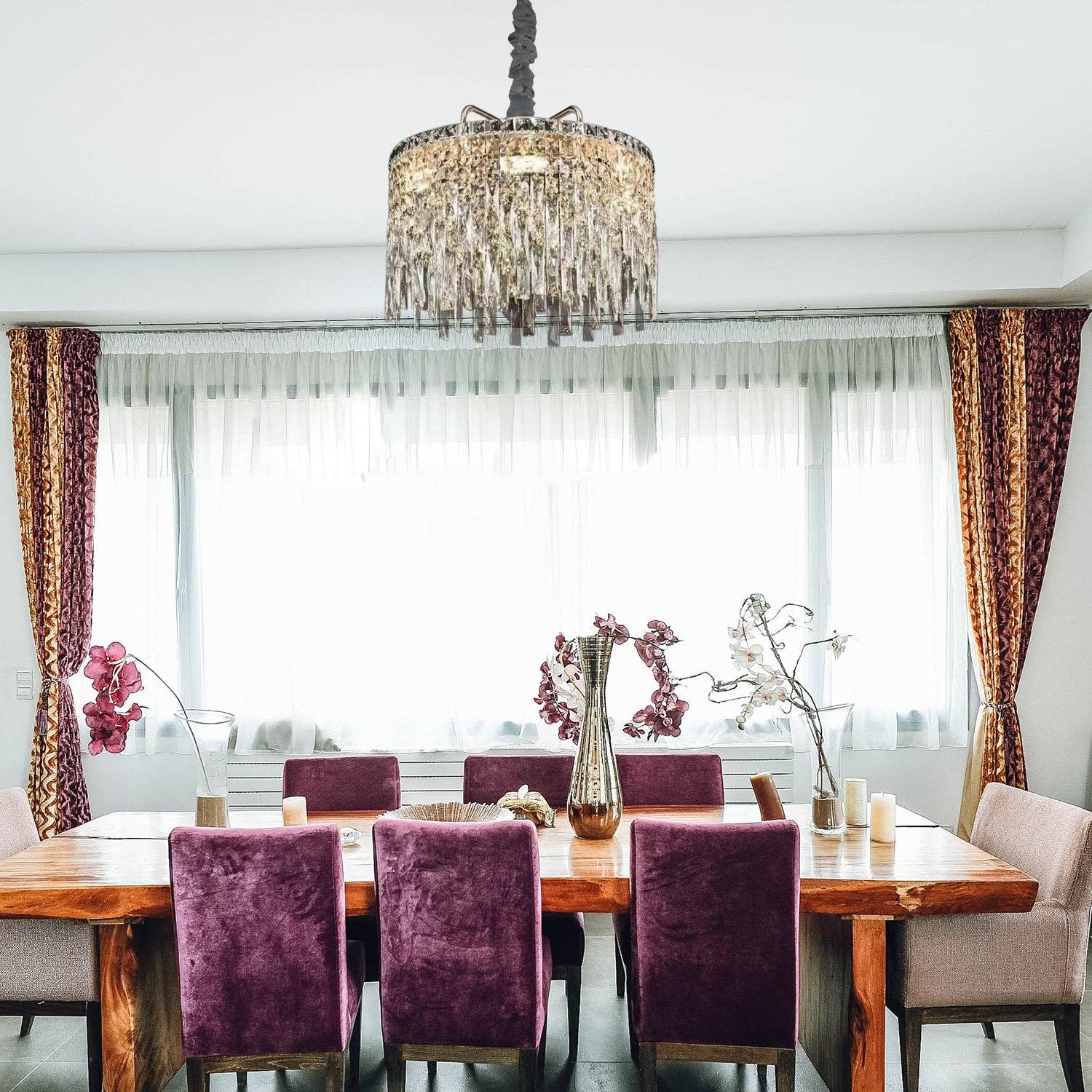 Ledsone - Vente Lustre/Suspension - Lustre moderne en cristal doré à plafond - modèle 480423