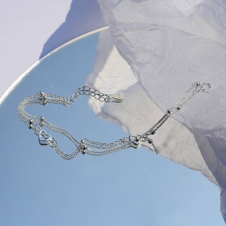 Perimade & Co. LLC – wholesale Berlockarmband – Hjärtpärla Dubbel kedjearmband i 925 Sterling Silver