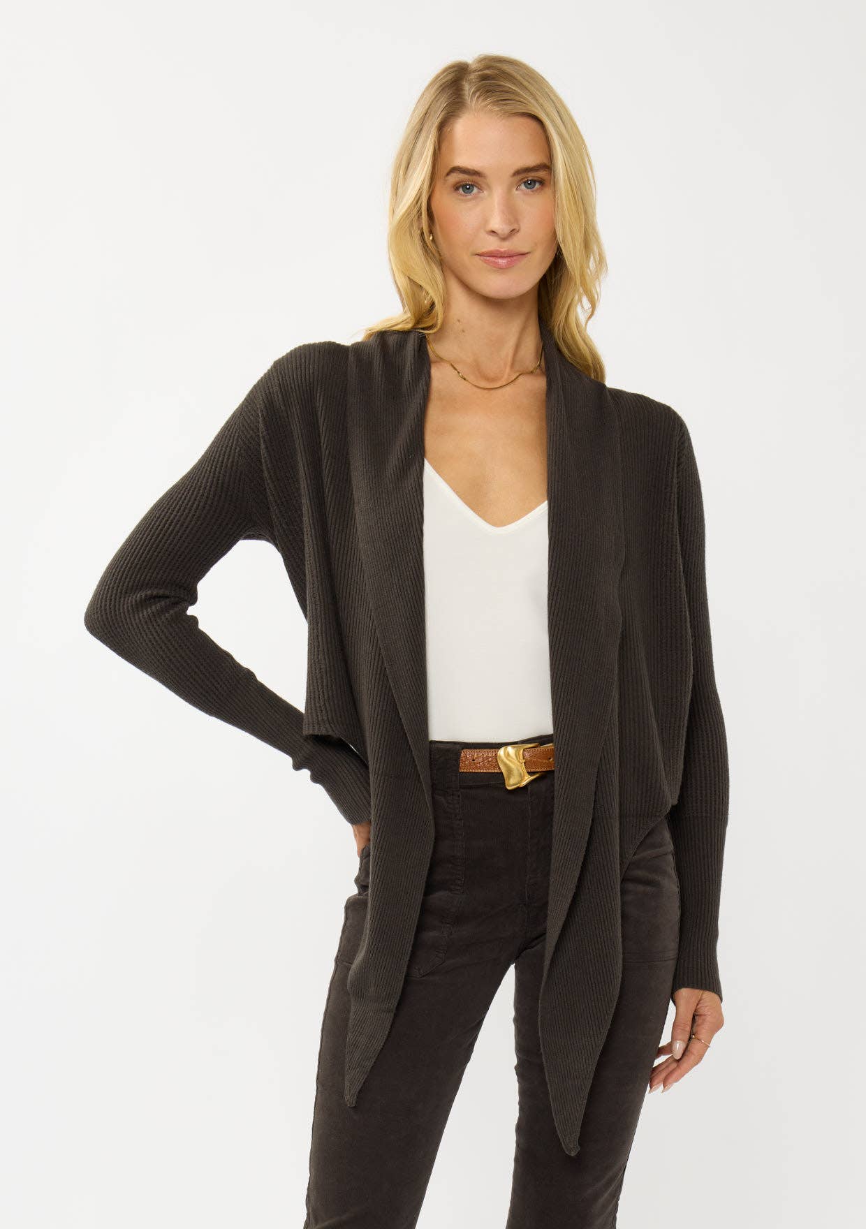 Lovestitch - Wholesale Cardigan - Women's - Waffle Knit Long Sleeve Tie Front Cardigan95