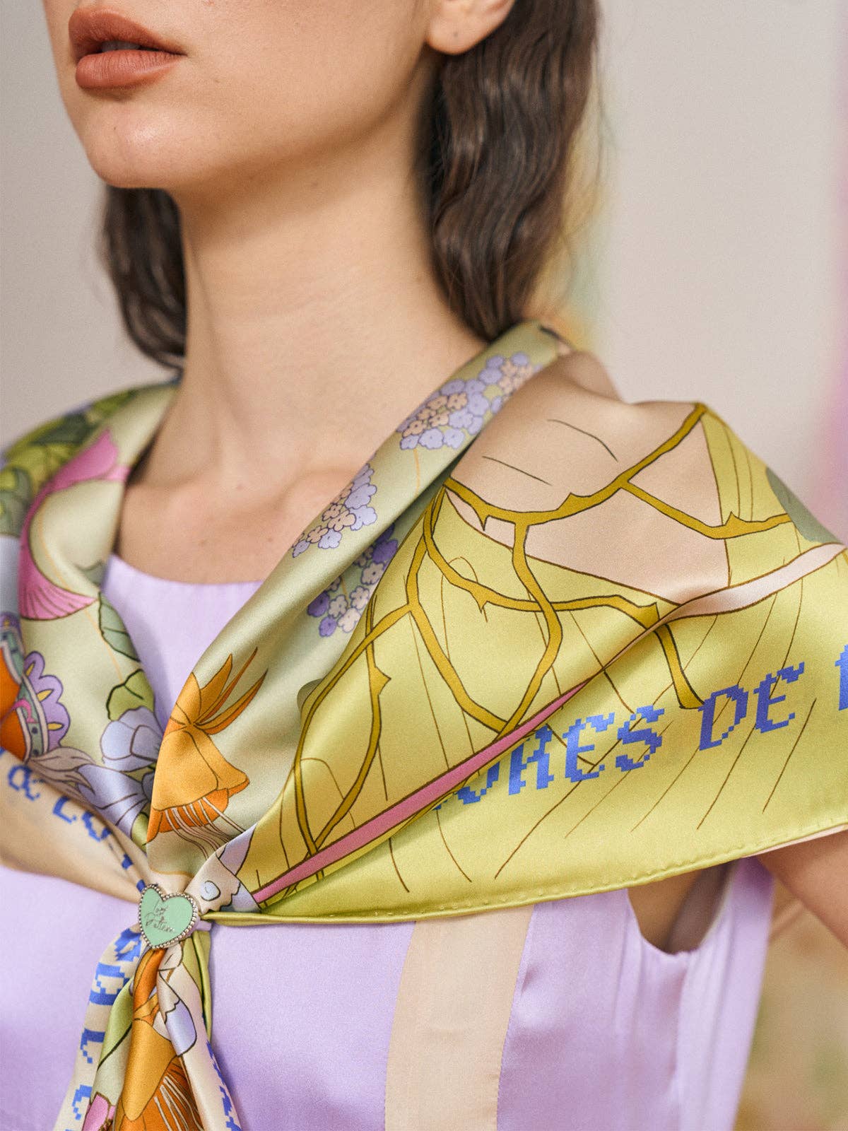 FRIDA x LOST PATTERN "Los Amores de Frida" Large Silk Scarf - Pastel for wholesale on Faire5