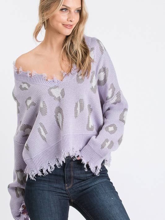 PULLOVER MIT TIERMOTIV, ZERSTÖRTER V-AUSSCHNITT für den Großhandel von Pink Irene Wholesale
