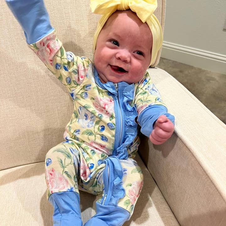 Blå blommig konvertibel sparkdräkt för wholesale av Valley Babes Bamboo